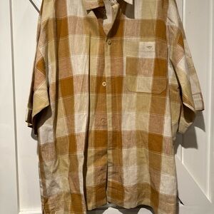 Men's Casual Plaid Shirt in Tan and Cream